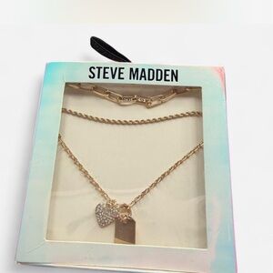 Steve Madden Gold Heart Pendant Necklace Set